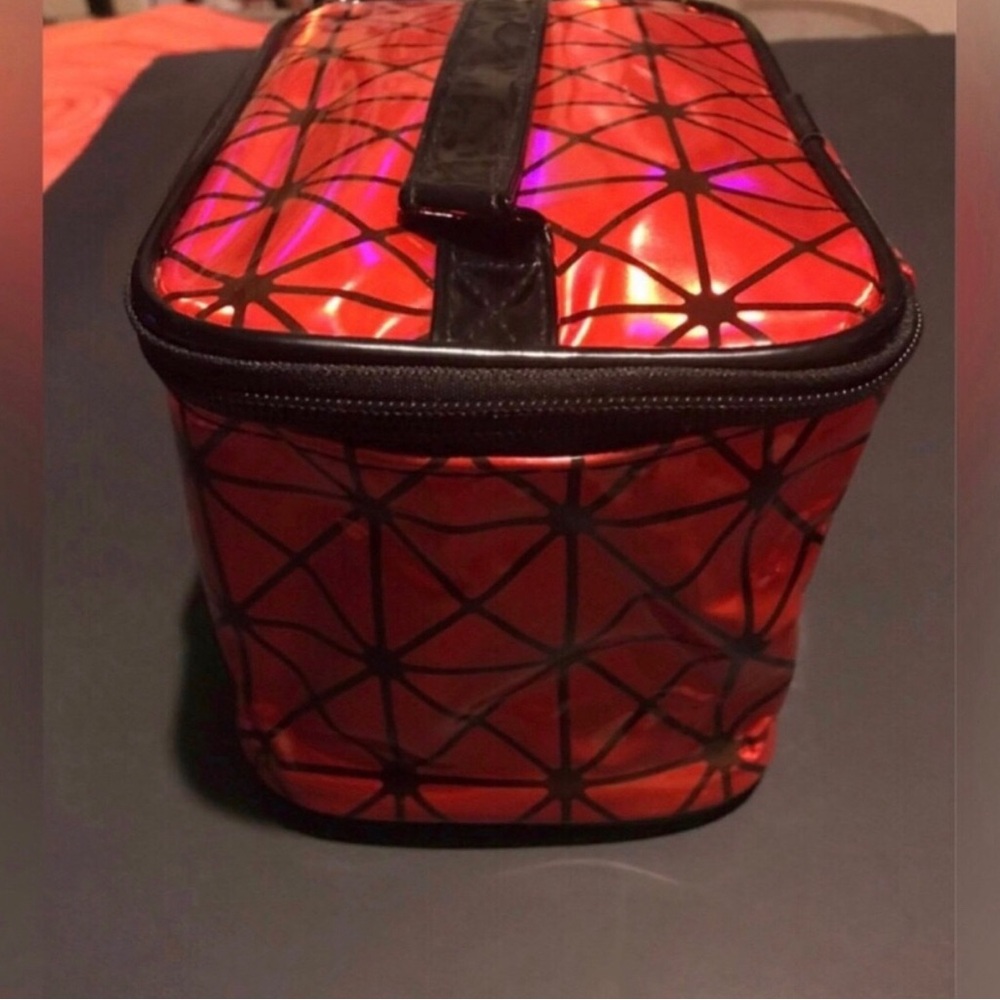 Red Geometric Cosmetic Bag with Black Accents